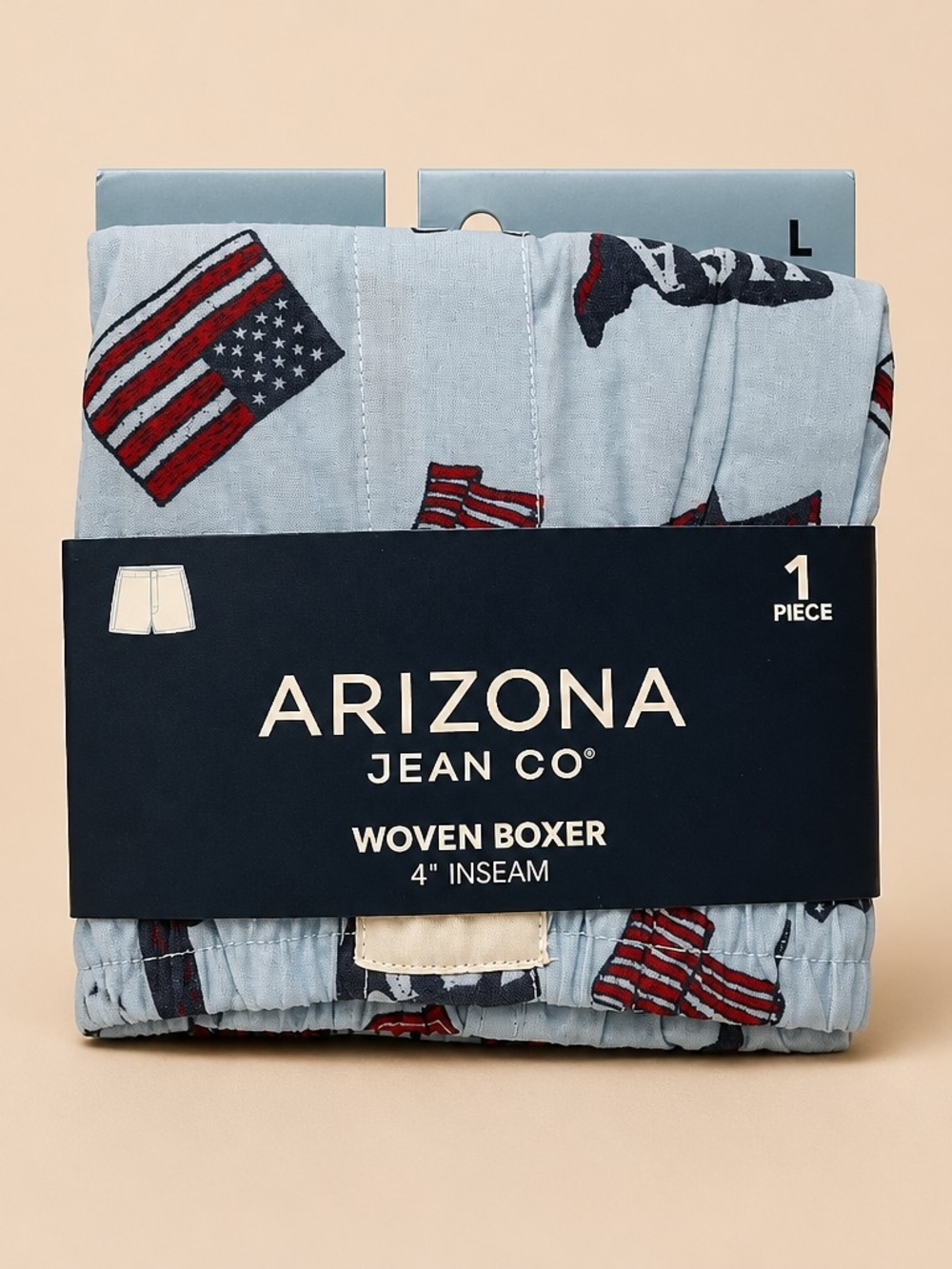 Arizona Men's Light Blue Woven Boxer with American Flag Print